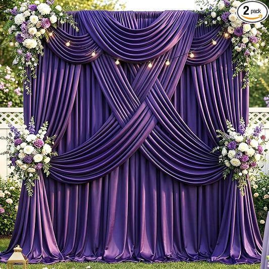 10ft×12ft Deep Purple Backdrop Curtains for Wedding Parties, 2 Panels Wrinkle Free Polyester Photo Backdrop Drapes Back Drop Cloth for Birthday Photography Background