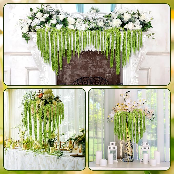 Suncalla 12 Pcs Green Spring Natural Dried Amaranthus Hanging Flowers Amaranthus Artificial Flowers for Wedding Arch Bouquet Floral Garland Wall Home Decoration (23 Inch)