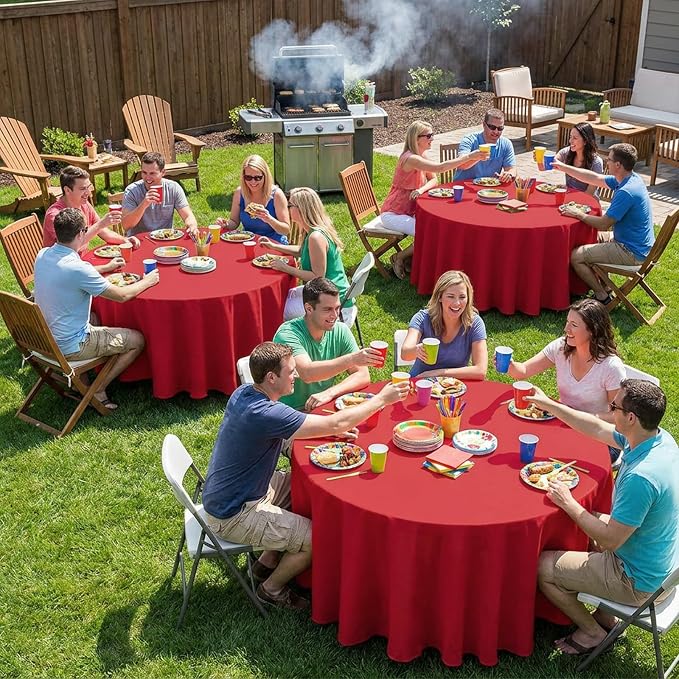 10 Pack Red Round Tablecloth 90 Inch Round Table Cloth Wrinkle Resistant Red Tablecloth Washable and Reusable Polyester Fabric Table Covers for Banquet Wedding Party Dining Buffet