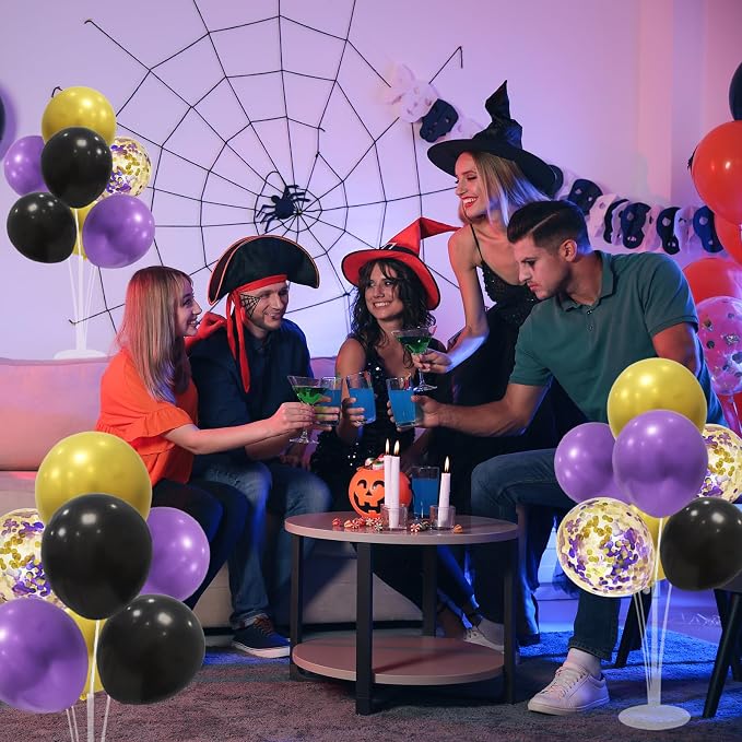 ZJDHPTY Halloween Decorations,4Set Purple Black Gold Balloon Stand Kit | Balloon Centerpieces for Birthday Graduation Wedding Retirement Anniversary Homecoming Party Decorations