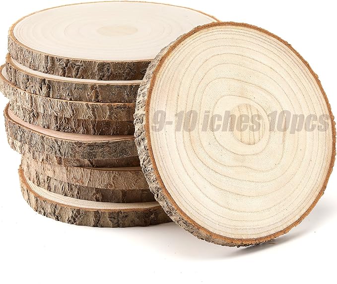 10 pcs Large Wood Slices for Centerpieces 9-10 inches Wood Rounds for Tables Decor Rustic Wood Circles for DIY Crafts and Wedding Decor Round Wooden Discs Wood Slice Ornaments