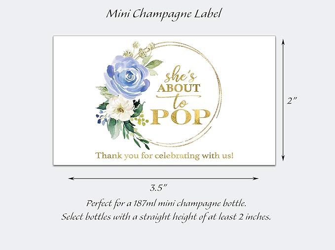 It’s a Boy Mini Champagne Bottle Labels ● SET of 12 ● She’s Ready To POP Baby Shower Favor Label, About to POP Thank You Favors, Blue Boy Baby Shower Gender Reveal Waterproof (Floral)