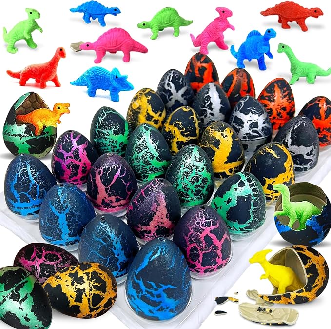24 Pcs Large Hatching Dinosaur Eggs Easter Party Favors, Easter Egg Filled Toys for Kids Toddlers Grow in Water Dinos Egg Science Kits, Goodie Bag Stuffers, Classroom Prizes, Easter Basket Stuffers