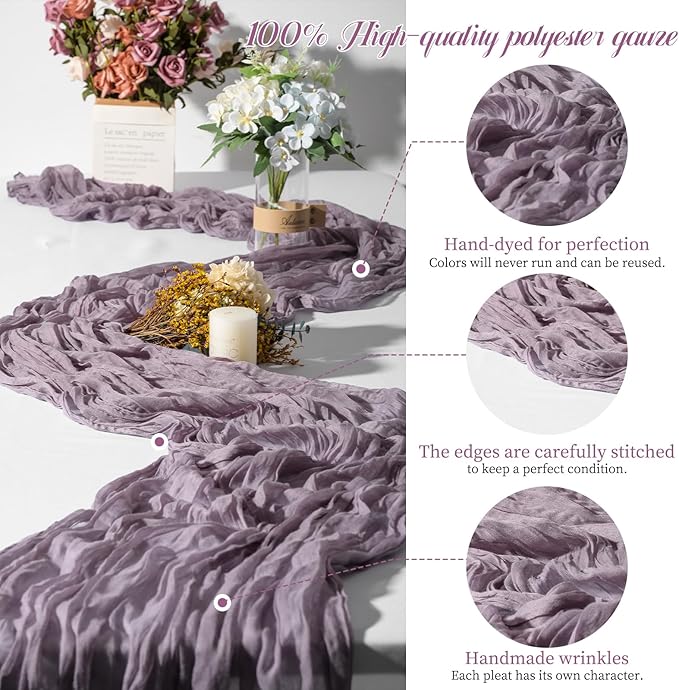 15 Packs Cheesecloth Table Runner Light Purple,10 Ft Lavander Rustic Gauze Boho Wedding Table Runner Decoration, Wedding Table Decor Table Cloth for Wedding Party Bridal Shower Table,21.5x120in