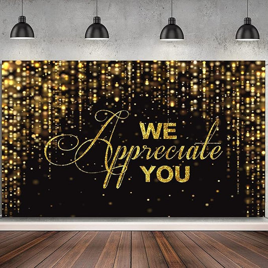 We Appreciate You Banner Backdrop 8x6ft Black Gold Employee Appreciation Decors Thank You for All You Do Background Banner Veterans Teacher Doctor Nurse Staff Appreciation Party Decorations