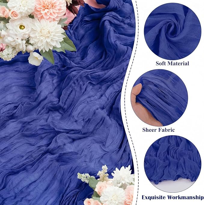 10 Pack Roal Blue Cheesecloth Table Runner 17"x108" Boho Gauze Fabric Table Runner Vintage Rustic Sheer Runners for Wedding Party Bridal Baby Shower Table Decorations