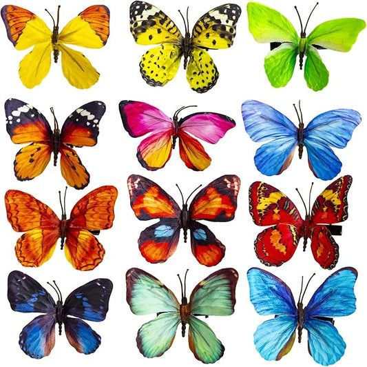 Berfutall-Decorative Butterfly Clips, 3D Artificial Silk Butterflies, Multicolor, 12-Pack, Home and Floral Decor (A, Small)