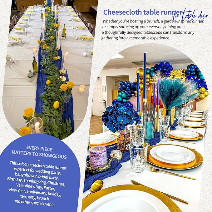 10 Pack Royal Blue Cheesecloth Table Runner 10FT Boho Gauze Cheese Cloth Table Runners Romantic Rustic Sheer Table Decorations for Wedding Party Baby Shower Birthday Holiday Home