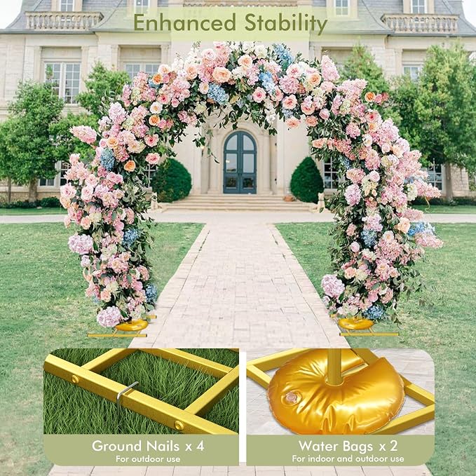 EMART Round Backdrop Stand 8FT Gold Wedding Arch Metal Circle Balloon Arch Stand with Base, 2 Water Bags for Wedding, Birthday, Party, Christmas, Decoration, Anniversary, Ceremony, Valentine's Day