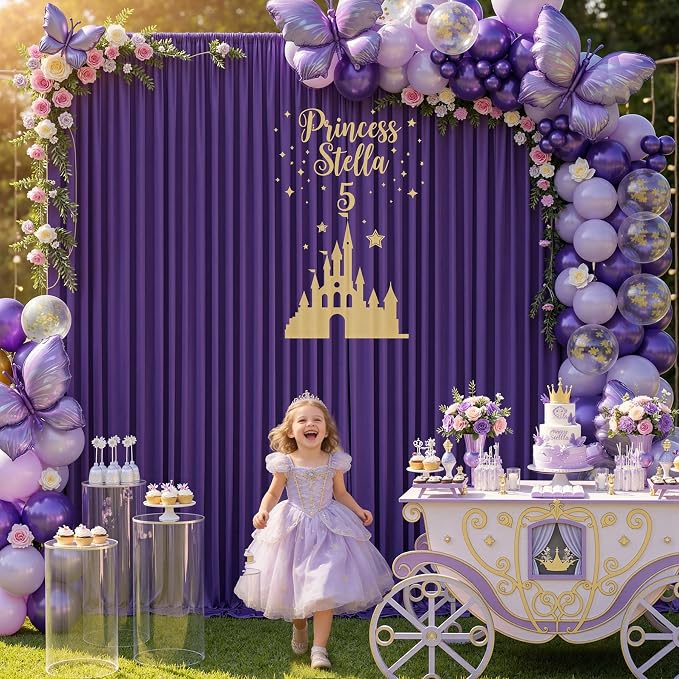20ft×12ft Deep Purple Backdrop Curtains for Wedding Parties, 4 Panels Wrinkle Free Polyester Photo Backdrop Drapes Back Drop Cloth for Birthday Photography Background