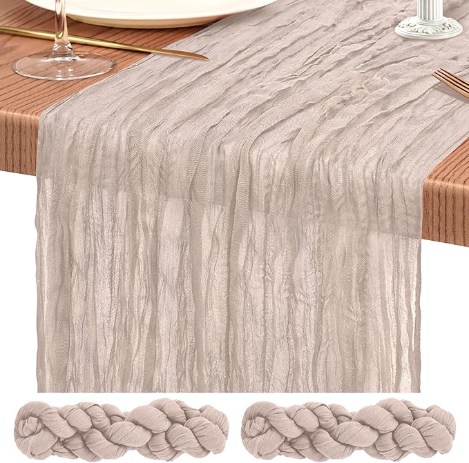 2 Pack Cheesecloth Table Runner 10FT Rosy Brown Table Runner Boho Gauze Cheese Cloth Table Runners Long Rustic Sheer Table Decorations for Wedding Party Baby Bridal Shower Birthday Holiday Home