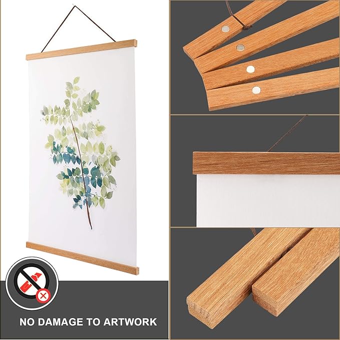 WITCOLOR Magnetic Poster Hanger Frame, 14 Inch Wide Teak Wood Magnet Poster Frame for Posters, Prints, Photos, Pictures, Maps, Scrolls, and Canvas Artwork (2 Pack)