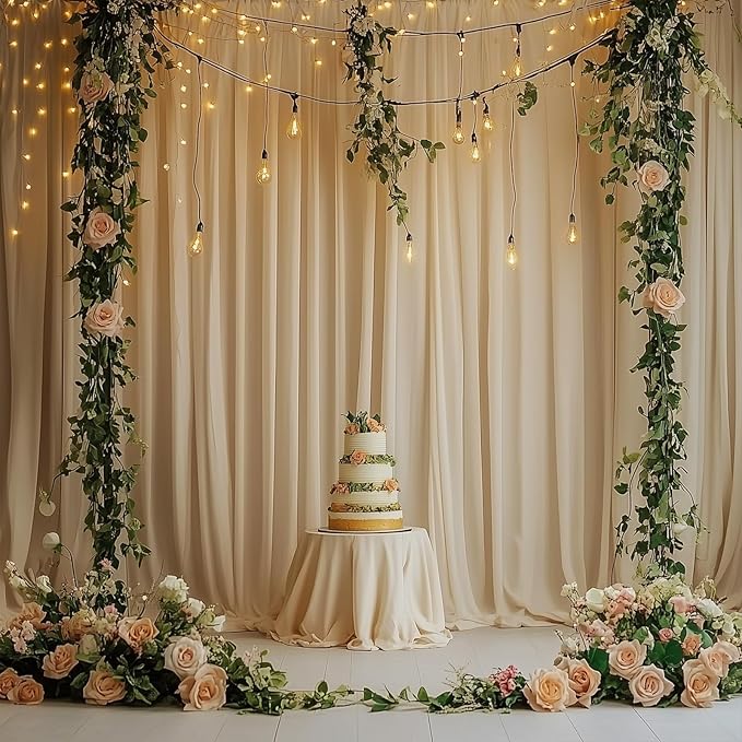10ft x 8ft Wrinkle Free Champagne Backdrop Curtains for Parties, Thick Fabric Photo Backdrop Drapes for Weddings Photography Birthday Party Backgrpund Decor
