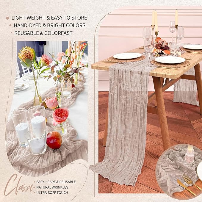 18 Pack Cheesecloth Table Runner 10FT Rosy Brown Table Runner Boho Gauze Cheese Cloth Table Runners Long Rustic Sheer Table Decorations for Wedding Party Baby Bridal Shower Birthday Holiday Home