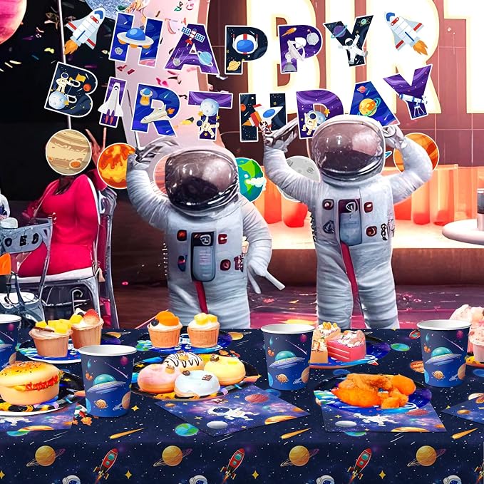 Space Party Tableware for 24 Guests, Outer Space Birthday Party Supplies, Space Party Plates Napkins Tablecloth Banner Garland etc Outer Space Tableware for Space Birthday Party Decorations