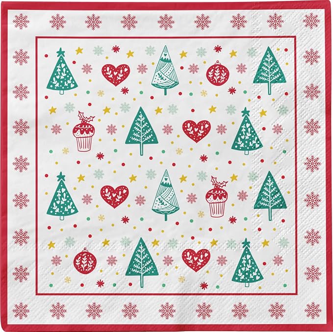 Classic Christmas Tableware Pack: Disposable Paper Plates, Napkins and Cups Set for 20