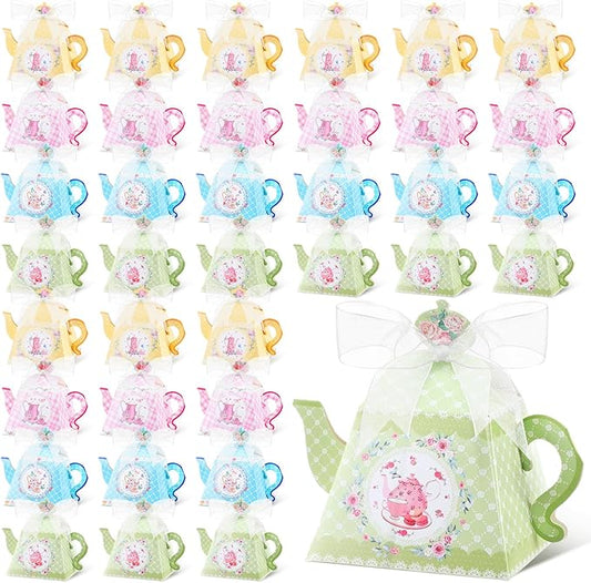 Seajan 48 Pcs Tea Party Favor Boxes Flower Teapot Treat Gift Boxes Floral Vintage Party Decorations for Tea Time Birthday Wedding Bridal Baby Shower Spring Supplies, 4 Styles(Vintage)