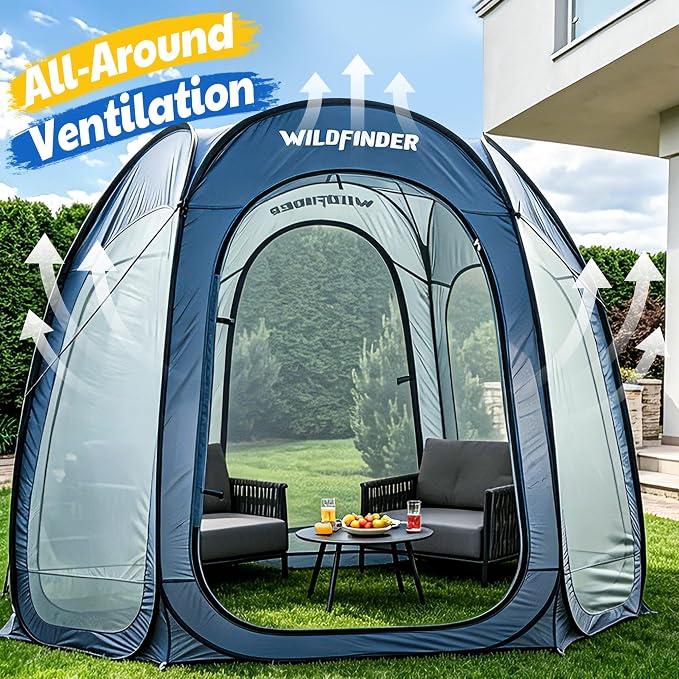 WildFinder 10x10 Pop Up Screen House Tent, Portable Screened Canopy with Mesh Walls, Waterproof Instant Gazebo, Backyard Shade Mosquito Tent for Patio, Backyard, Deck and Camping, Fits 4-6 Person