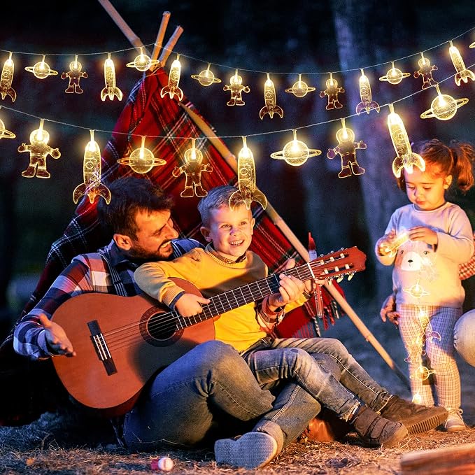 20 LED Children's Room LED String Light Astronaut Spaceship Rocket Pendants Holiday Party Lights Wall Window Nursery or Kids room Decor Wedding Around the Garden Party Patio Christmas (Warm White)
