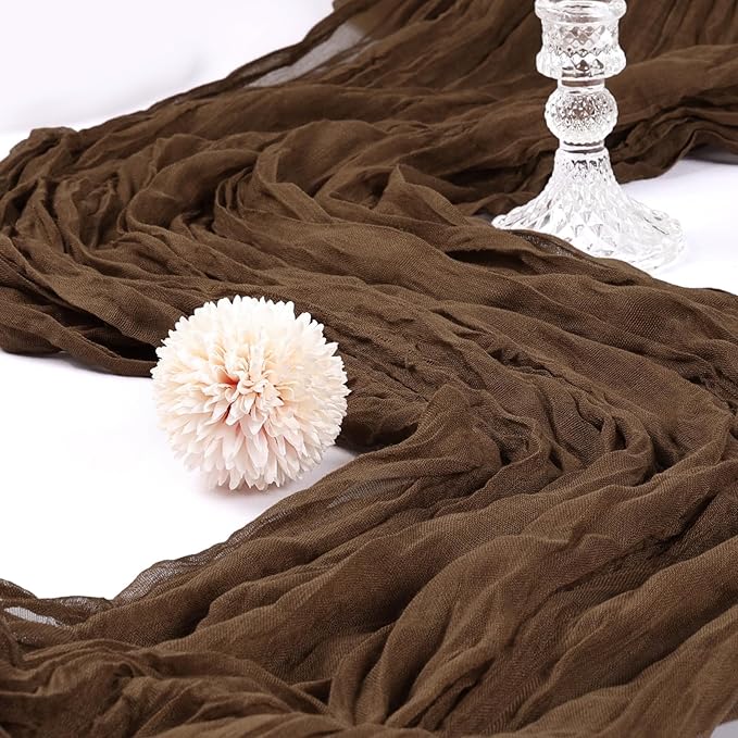 12 Pack 10FT Brown Cheesecloth Table Runner 120 Inch Long Gauze Rustic Boho Spring Cheese Cloth Table Runner Sheer Fabric Decorations for Holiday Party Wedding Banquet Bridal Baby Shower Décor
