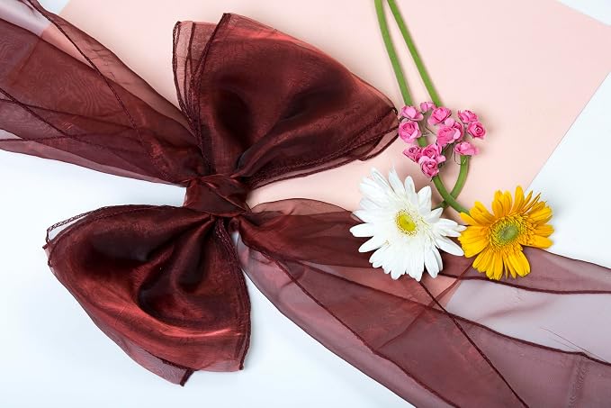 MDS® Pack of 125 Organza Chair Sashes for Wedding Decoration, Reusable Sheer Chair Bows for Banquet Chair Cover, Reception, Bridal Shower, Baby Shower, Birthday Party & Special Events - Burgundy
