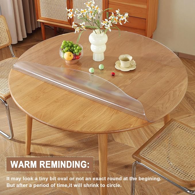 LovePads Round Frosted Table Cover Protector 35 Inch, 2mm Thick Table Protector for Dining Room, Waterproof Plastic Cover PVC Vinyl Tablecloth, Circle Tabletop Protective Pad for Furnture Surface