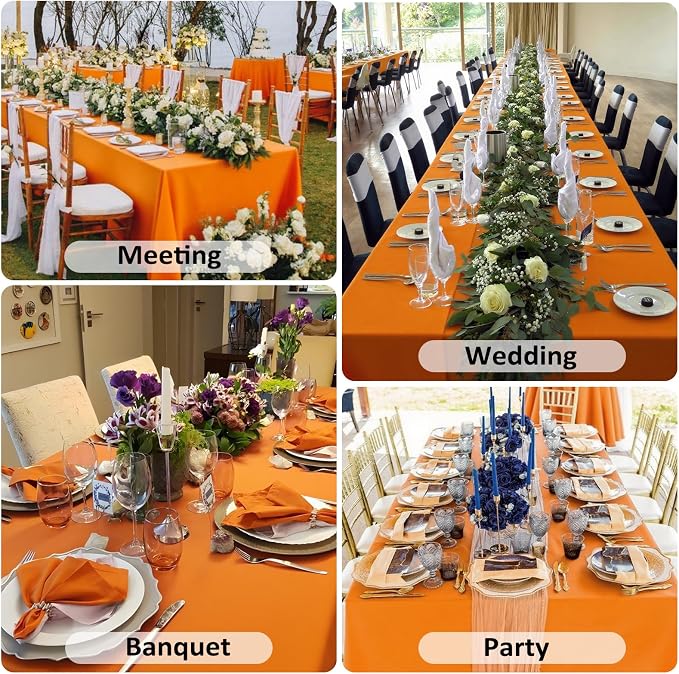 8 Pack Orange Tablecloth 60 x 126 Inch Rectangular for 8 Foot Rectangle Tables, Wrinkle Resistant Orange Table Cloth Washable Polyester Fabric for Buffet Wedding Party Banquet