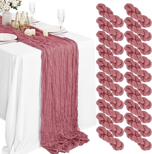 20 Packs Cheesecloth Table Runner - Dusty Rose, 10Ft x 35" Rustic Gauze Boho Wedding Table Runner Decoration for Wedding Party Bridal Shower