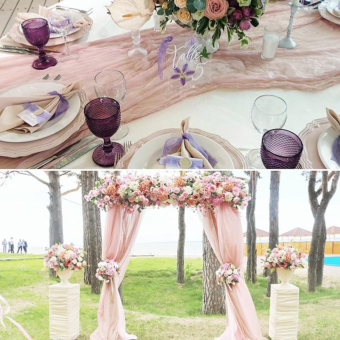 15 Pack Cheesecloth Table Runner 10Ft Pink Table Runner 35 x120Inch Cheese Cloth Table Runners for Wedding Anniversary Banquet Birthday Party Engagement Bridal Baby Shower Valentine's Day Table Decor