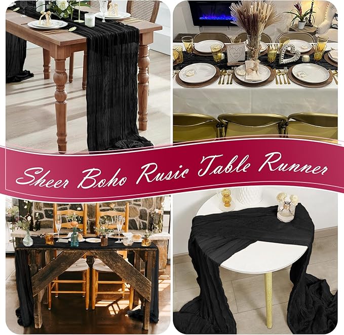 15 Pack Black Cheesecloth Table Runner 17 x 108 inch Cheese Cloth Table Runners 9ft Black Table Runner Rustic Romantic Sheer Gauze Runner for Wedding Party Baby Shower Table Decoration