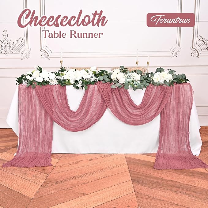 20 Pack Dusty Rose Table Runner 10FT Long Cheesecloth Table Runner Cheese Cloth Gauze for Wedding Party Birthday Decoration-Dusty Rose