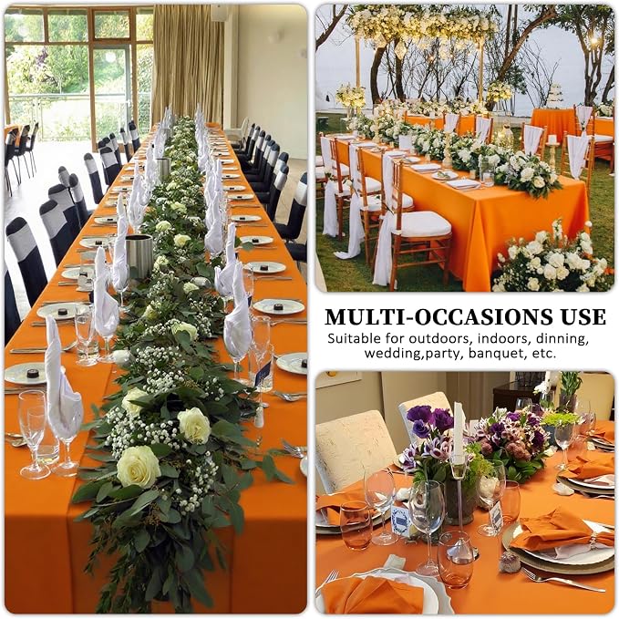 8 Pack Orange Tablecloth 60 x 102 Inch Rectangular for 6 Foot Rectangle Tables, Wrinkle Resistant Orange Table Cloth Washable Polyester Fabric for Buffet Wedding Party Banquet