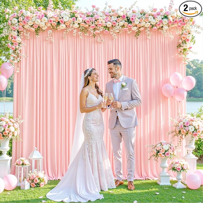 Blush Pink Backdrop Curtain for Parties Baby Shower Wrinkle Free Pink Photo Curtains Backdrop Drapes Fabric Decoration for Wedding Birthday Party 5ft x 7ft,2 Panels