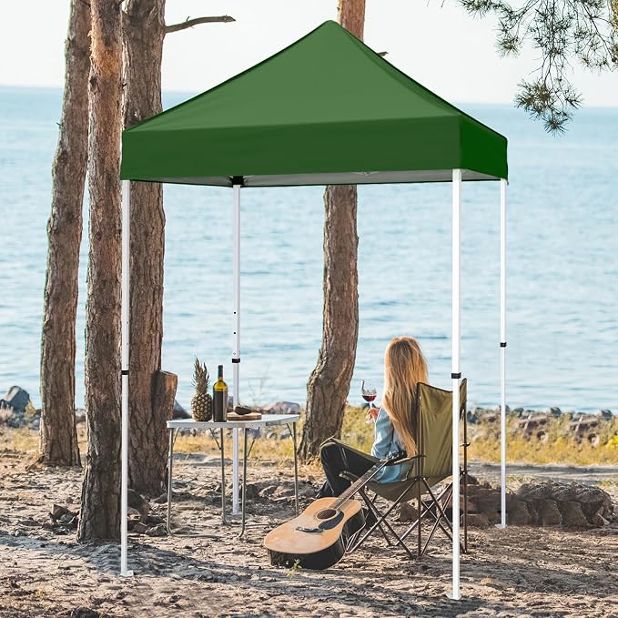 COOS BAY 5x5 Pop Up Canopy Tent, Portable Lightweight Sun Shelter with Carry Bag, Easy Setup Outdoor Canopy for Beach, Camping, Sports & Backyard Shade, Green