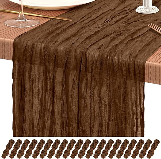20 Pack Brown Cheesecloth Table Runner 10FT Boho Gauze Cheese Cloth Table Runners Romantic Rustic Sheer Table Decorations for Wedding Party Baby Shower Birthday Holiday Home