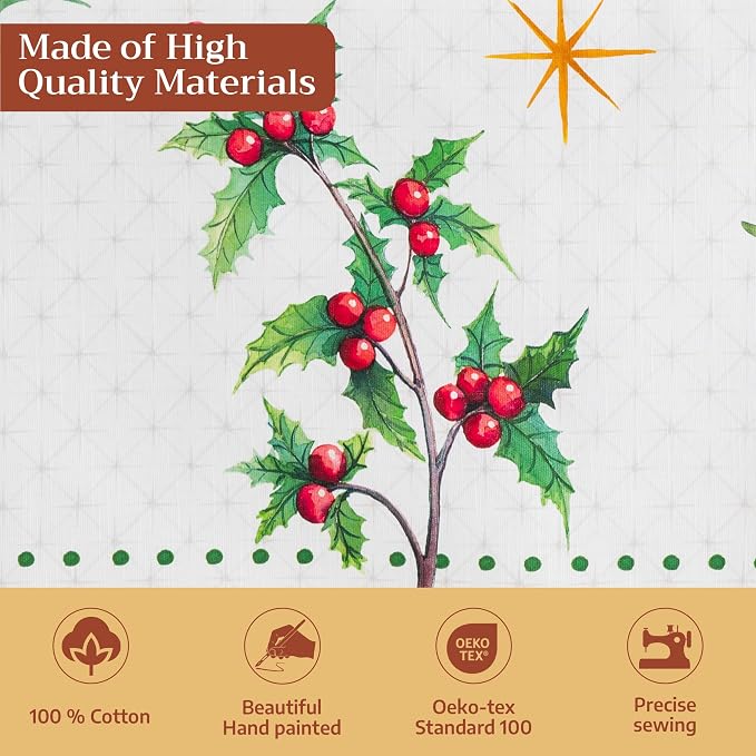 Maison d' Hermine Table Cloth Rectangle Table 100% Cotton 70 x 90 Inches Fall Tablecloth Reusable Everyday Use for Thanksgiving Christmas Decorations Dining Farmhouse Party (Poinsettia Christmas)