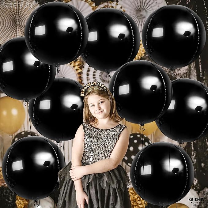 KatchOn, Huge Black Balloons - 22 Inch, Pack of 12 | Round 4D Black Foil Balloons for Black Birthday Decorations, Prom Decorations 2026 | Graduation Decorations 2026, Bachelorette, Baby Shower