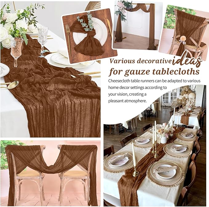 6 Pack Cheesecloth Table Runner Brown 10Ft Rustic Boho Gauze Table Runner Romantic Long Sheer Fabric Cheesecloth Table Runner for Wedding Festival Birthday Anniversary Dinner Outdoor Events