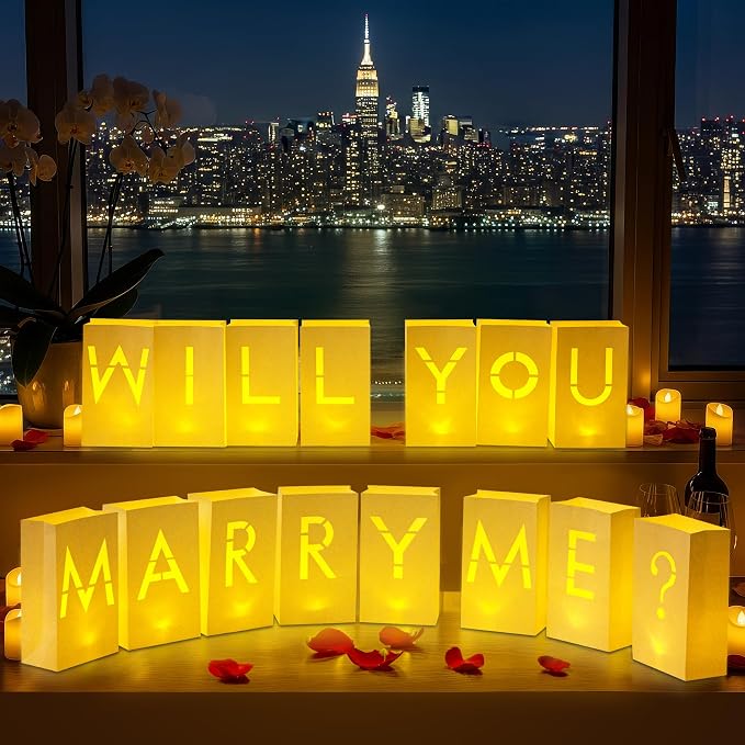Luminary Paper Bags Wedding Proposal Decorations “Will You Marry me?” Light up Letters Sign for Engagement Party, proposals