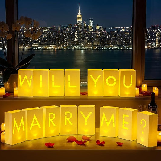 Luminary Paper Bags Wedding Proposal Decorations “Will You Marry me?” Light up Letters Sign for Engagement Party, proposals