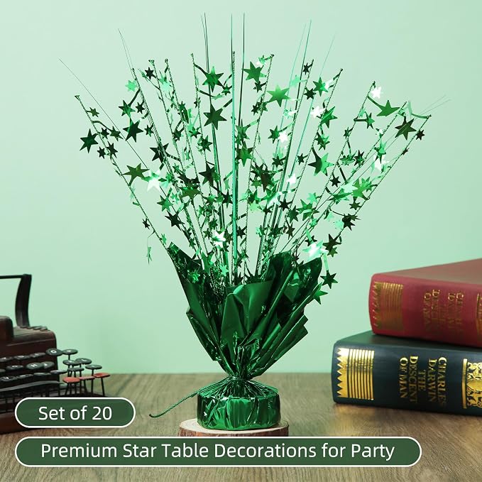 20 Pack Green Star Table Decorations Metallic Foil Spray Centerpiece Burst Table Centerpieces for Birthday Party Decoration Graduation Wedding Baby Shower Party Supply (Green)