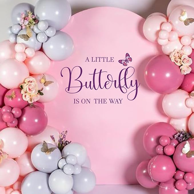 VANGNING A Little Butterfly is on The Way Baby Shower Party Decal Sign - Butterfly Baby Shower Decoration,Gender Reveal Girl or Boy Sticker
