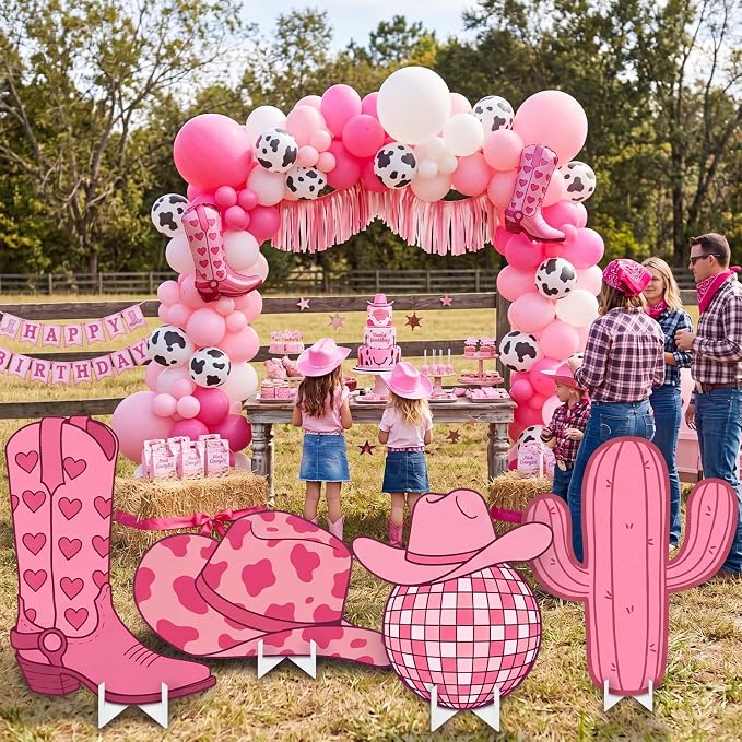 Honoson 4 Pcs Large 28" x 28" My First Rodeo Decorations Girl Cardboard Cutouts, Western Cowgirl 1st Birthday Party Supplies Yard Sign Backdrop for Last Rodeo Bachelorette Baby Shower Photo Booth Prop