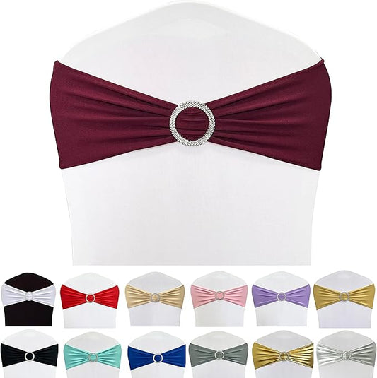 Spandex Chair Sashes Bands 50PCS Stretch Chair Ties Bows with Buckle Slider for Wedding Party Banquet Decoration (Burgundy)…