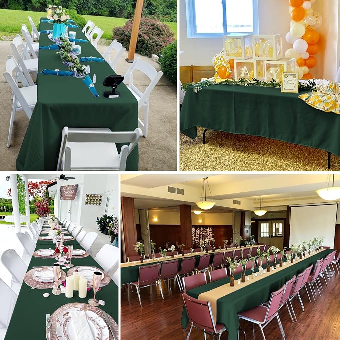 6 Pack Tablecloth 60 x102 inch Polyester Table Cloth for 6 Foot Rectangle Tables,Stain and Wrinkle Resistant Washable Fabric Table Covers Polyester Hunter Green Table Clothes for Wedding,Party,Banquet