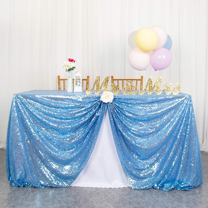 ShiDianYi Sequin Tablecloth Baby Blue 50x72-Inch Sequin Table Linens Sky Blue Rectangle Tablecloth for Wedding Decor-200111E