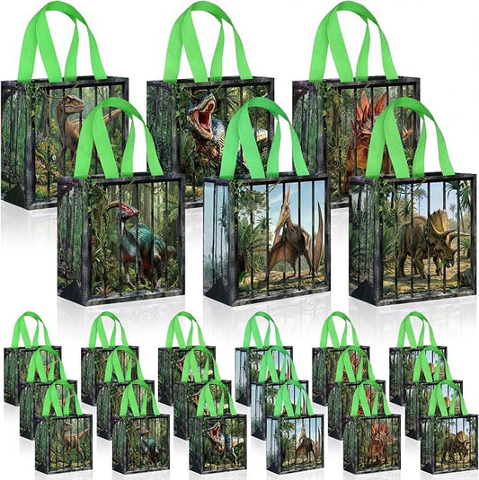 Sweetude 40 Pcs Realistic Dinosaur Gift Party Favor Bags with Handle, Non Woven Goodie Bags Birthday Favor for Boys Girls Birthday Baby Shower Supplies