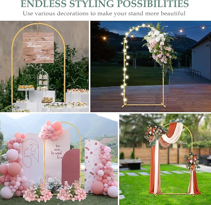 WellSign 6.6FT Metal Wedding Arch Backdrop Stand for Parties, Gold Balloon Arch kit Stand for Baby Shower Gender Reveal Ceremony Birthday Anniversary Bridal Graduation Party Event Decoration