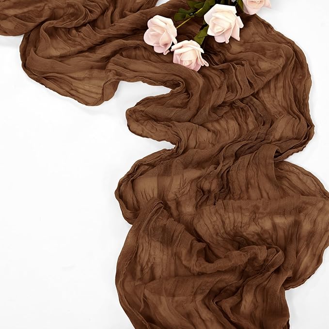 10 Pack Brown Table Runner 10Ft Cheesecloth Table Runner Boho Gauze Cheese Cloth Table Runners Romantic Long Sheer Fabric Table Runners for Wedding Party Bridal Shower