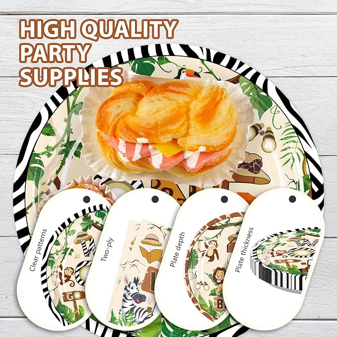96 Pcs Wild One Birthday Party Decorations Jungle Animal Safari Plates and Napkins Mouse Safari Woodland Themed Tableware Set for Boys Girls 1st Birthday Baby Shower Party Supplies, Serves 24